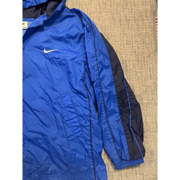 VTG 90s Nike Sideline Jacket - Hooded Windbreaker Lined Royal Blue ‎ LARGE 14/16 - Picture 6 of 16